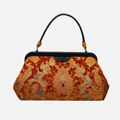 Burnout Velvet Orange Top Handle Purse Orange Top, Chic Accessories, Damask, Timeless Elegance, Satchel, Velvet, Handbags, Orange, Pattern