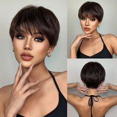 HAIRCUBE Short Straight Wigs Ombre Brown Synthetic Hair Wigs with Bangs for Black Women Daily Cosplay Heat Resistant Natural Hair Wigs Christmas Party Wigs 2023 - US $22.99 Cheap Human Hair Wigs, Burmese Hair, Natural Hair Wigs, Short Bob Haircuts, Short Pixie Haircuts, 짧은 머리, Trending Haircuts, Short Hair Haircuts, Short Hair Styles Pixie