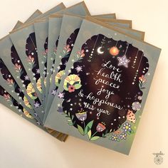 six greeting cards with the words love you to the moon and back on top of each card