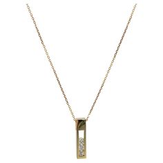 14k yellow gold 3 diamond .50 CTW drop necklace. All three stones are round. The size of the pendant is 24 x 5.5, the length of the necklace is 16 inches, and the total weight is 5.65. The Necklace, Drop Necklace, Three Stone, 50 %, Jewelry Necklaces, Yellow Gold, Collar, Stone, Pendant