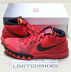 IN STOCK AND FASTEST SHIPPING SERVICE !!! ----------------------------------------------------------------------------------------------------------------------- ALL MY kicks ARE 100% AUTHENTIC  or x3  ur money back!! And lowest BIN price on ebay!!!! So make sure to grab it before it's gone. -----------------------------------------------------------------------------------------------------------------------  ITEM: NIKE KYRIE 1 - "Deceptive Red" Style Number: 705277-606 CONDITION:  Pre-owned (Y Kyries Shoes Red, Nike Kyrie, Red Style, Ebay Seller, Nike Air Force Sneaker, Red Fashion, Black Red, Sneakers Nike, Black And Red