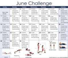 a calendar with pictures of people doing different exercises for the month in which they are exercising