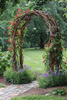 40 Unique Garden Trellis Designs That Add Personality to Your Garden Elvish Garden Ideas, Tree Trellis Ideas, Rustic Garden Arch, Home Made Trellis Ideas, Trellis Ideas Front Of House, Garden Obelisk Ideas, Diy Garden Archway, Garden Arches Ideas Backyards, Minimalistic Plants