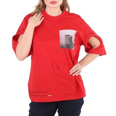 Riccardo Tisci, Ladies Tops, Tops Fashion, Oversized T Shirt, Ladies Tops Fashion, Oversized Tshirt, Bright Red, Drop Shoulder, Cotton Shirt