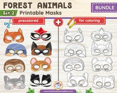 forest animals printable masks for children to color