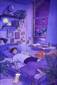 an animated image of a person laying in bed