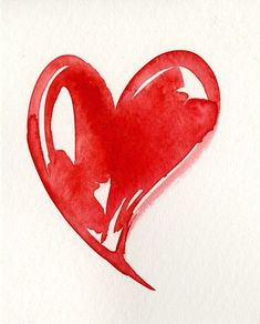 a red heart painted on white paper with watercolors in the shape of a bird