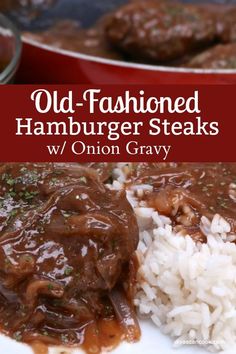 an image of old fashioned hamburger steaks with onion gravy