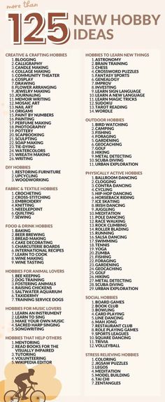 You Need 3 Hobbies, Life Categories How To Organize, Hobbies To Keep You In Shape, New Things To Try List Of, Adulting List, List Of Lists To Make, Self Reward Ideas, 300 Things I Want List, Social Hobbies