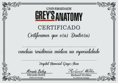 the certificate for grey's anatomy