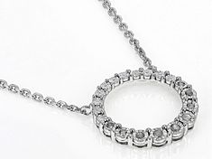 Round white diamond accent, rhodium over sterling silver circle necklace. Measures approximately 11/16"W and features a cable chain with a lobster claw clasp closure. Silver Circle, Frame Of Mind, Broken Chain, Necklace Box, Circle Necklace, Cultured Pearls, Diamond Gemstone, Cable Chain, White Diamond