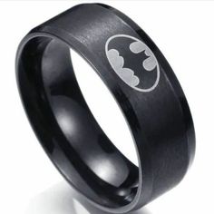 batman symbol black stainless steel ring