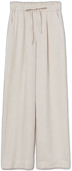 H&m High Waist Beige Bottoms, Off White Bottoms For Summer Workwear, Chic Cream Bottoms For Daywear, Beige Linen Wide Leg Pants For Daywear, Chic Beige H&m Bottoms, Casual Beige Wide-leg Pants, Cream Linen Bottoms For Daywear, H&m Beige Spring Bottoms, Elegant H&m Bottoms For Spring