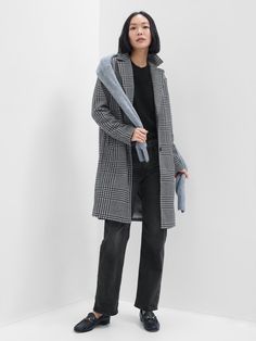 Plaid Long Topcoat | Gap Factory Toddler Jeans, Plaid Coat, Grey Plaid, Gap Women, Drawing Clothes, Lapel Collar, Top Coat, Winter Wardrobe, Favorite Jeans