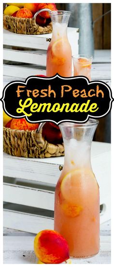 fresh peach lemonade in a glass pitcher