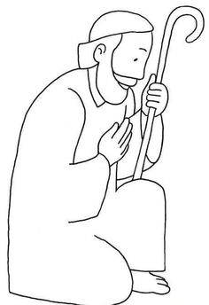 a black and white drawing of a person kneeling down with a stick in his hand