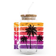 Summer Sunset 20oz Libbey Glass Can, 34oz Hip Sip, 40oz Tumbler, 24oz Cold Cup UV DTF or Sublimation Decal Transfer - Weefers Tanning Salon, Libbey Glass Can, Cup Designs, Moms Club, Dtf Printing, 40oz Tumbler, Cup Wrap, Libbey Glass, Summer Sunset