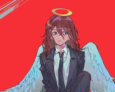 Angel Devil sitting in front of a solid red background Devil Wallpaper, Black Angel, Black Angels, Anime Love, Cool Art