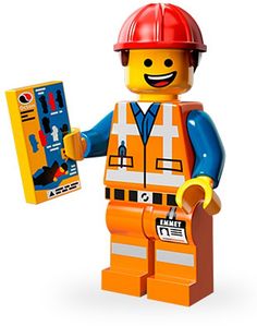 a lego construction worker holding a piece of paper