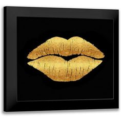 golden lips on black background with gold foil