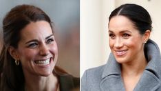 two pictures of the same woman smiling and one has her hair pulled back in a ponytail