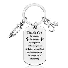 a keychain with the words thank you for listening