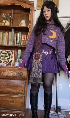 Maximalist Capsule Wardrobe, Whimsical Winter Outfit, Whimsie Goth, Hippy Goth Outfits, Whimsical Outfit Ideas, Mystic Outfits, Whimsy Goth Outfit, Grandmacore Outfit, Winter Whimsigoth