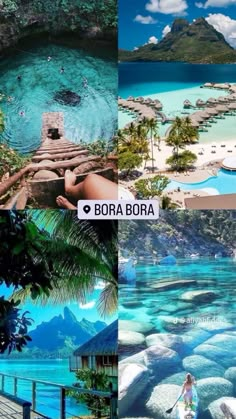 the collage shows several different scenes from bora bora