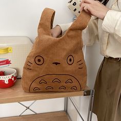 Canvas Totoro Handbag Gothic Bag, Embroidered Tote Bag, Fabric Handbags, Handbag Outfit, Embroidered Tote, Fabric Purses, Tote Pattern, Unique Bags, Casual Tote