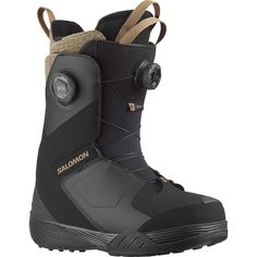 the sallon snowboard boots are black and brown