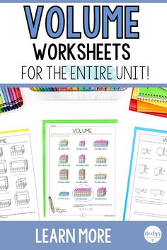 volume worksheets for the entire unit with text overlaying it and an image of