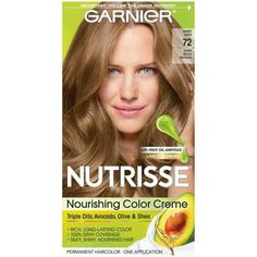 Garnier Nutrisse Nourishing Hair Color Creme, 072 Dark Beige Blonde Sweet Latte, Experience the nourishing color treatment that gives you healthy-looking color that really lasts. The exclusive color treatment, enriched with conditioners and fruit-oil concentrate, penetrates into the hair fibers to nourish deep down while delivering rich, long lasting color. Unique avocado enriched conditioner that harnesses the restorative properties of avocado oil and vitamin E. It nourishes hair and protects a Balayage Pink, Honey Dip, Garnier Hair Color, Blonde Honey, Golden Blonde Hair Color, Dark Golden Blonde, Beige Blond, Golden Blonde Hair, Light Golden Brown