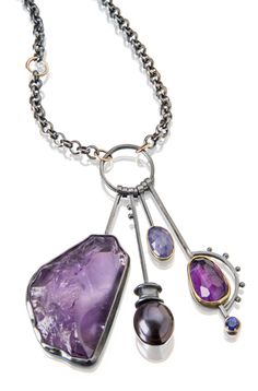 Jewelry | Jewellery | ジュエリー | Bijoux | Gioielli | Joyas | Art | Arte | Création Artistique | Artisan | Precious Metals | Jewels | Settings | Textures | Sydney Lynch Cluster Necklaces, Neck Art, Necklace Amethyst, Art Jewelry Contemporary, Purple Pearl, Fossil Coral, Cluster Necklace, Jewelry Show, Stone Setting