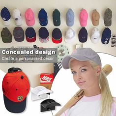 Soporte para gorras montado en la pared, 12 piezas, ganchos adhesivos para sombreros, soporte para gorras, organizador de gorras de béisbol para lavado, para puerta, dormitorio, armario del hogar | Walmart en línea