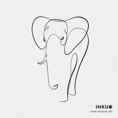 an elephant's head is drawn in one line on a white background with the word ink