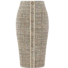 STYLE - Keep your look casual and elegant in summer weather with this tweed skirt from Hobemty, featuring a pencil skirt with tweed fabric, high waist, button decor, and knee length. OUTFIT - Comfortable and classic, pair with a semi-formal shirt and heels for a chic office look. OCCASION - Focused on Ladies' Semi-Formal Wear - This skirt can be a perfect addition to almost any outfit from formal to daily wear, great for work, meetings, office, businesses, work, parties, cocktails, weddings, cas Chic Tweed Skirt With Button Closure, Office Skirt With Button Closure For Summer, Summer Office Skirt With Button Closure, Tweed Skirt With Button Closure For Workwear, Fitted Tweed Pencil Skirt, Fitted Tweed Skirt With Buttons, Elegant Beige Buttoned Skirt, Elegant Beige Skirt With Buttons, Classic Tweed Skirt For Spring