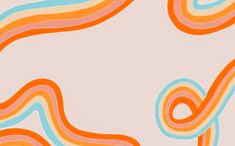 an abstract painting with wavy lines in orange, blue, and pink on a white background