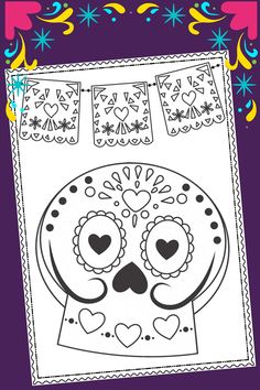 a sugar skull with hearts on it