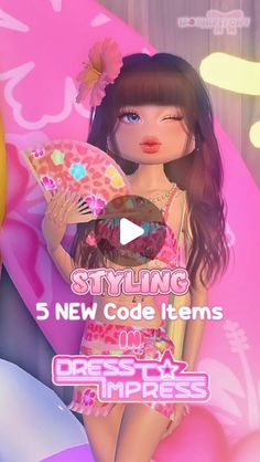 a girl in a pink dress holding an umbrella and standing next to a wall with text saying, styling new code items