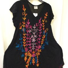 Beach ,Boho Summer Dress ,Free Size Nwt Summer V-neck Dress With Embroidered Hem, Spring V-neck Dress With Multicolor Embroidery, Black Bohemian V-neck Sundress, V-neck Dress With Multicolor Floral Embroidery, Spring Beach Dress With Multicolor Embroidery, Multicolor Casual Boho Dress With Short Sleeves, Casual Multicolor Boho Dress With Short Sleeves, Casual Multicolor Short Sleeve Boho Dress, Casual Multicolor Embroidered V-neck Dress