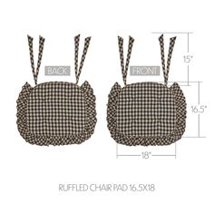 two black and white checkered bags are shown with measurements for the back, front and side