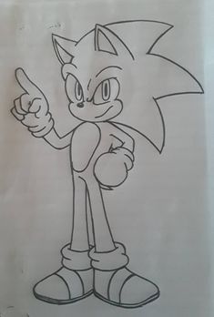 a drawing of sonic the hedgehog pointing at something