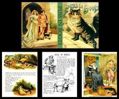 four different vintage postcards with cats and women