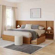 a bedroom with a large bed and two nightstands