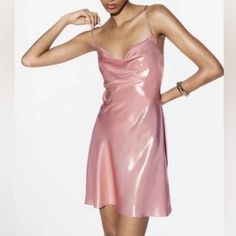 Brand New With Tag Never Worn!! Pink Satin Slip Dress, Liquid Satin Dress, Rose Pink Dress, Sparkle Mini Dress, Liquid Satin, Pink Foil, Rhinestone Dress, Zara Woman Dress, Mini Slip Dress