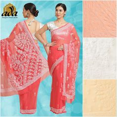 "Find more items of ADA:- https://www.etsy.com/in-en/shop/AdachikanStudio SKU: A204484 Fabric: Faux Georgette Length of the Saree: 5.50 meter Blouse Fabric: 1 meter Color: Carrot Pink Embroidery: Bakhiya , Keelkangan and Jaali Thread: White Cotton Touch and Feel: Soft and Comfortable Silhouette: Feel elegant with Ada Chikankari saree. The alluring Peach Faux Georgette saree weaved with white cotton thread. The fabric is lightweight and soft, best for any season use. Disclaimer: Blouse Shown for Traditional Saree With Chikankari Embroidery For Puja, Saree With Chikankari Embroidery For Puja, Chikankari Embroidery Saree For Puja, Bollywood Style Chikankari Embroidery Saree For Puja, Bollywood Style Saree With Chikankari Embroidery For Puja, Bollywood Style Chikankari Saree For Puja, Orange Traditional Wear With Chikankari Embroidery In Georgette, Festive Chikankari Embroidery Choli With Traditional Drape, Festive Traditional Drape Pre-draped Saree With Chikankari Embroidery