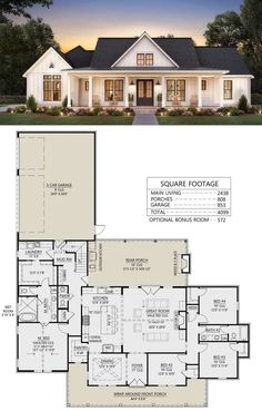 the floor plan for this modern farmhouse house