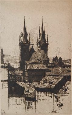 an old black and white photo of a city with tall buildings in the foreground