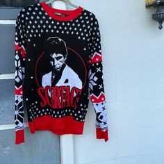 Scarface Al Pacino Men’s Christmas Sweater. Collectible. Size Medium. Nwot By Universal City Stydios Llc Scarface Al Pacino, Christmas Sweater Men, Al Pacino, Sweaters Crewneck, Christmas Sweater, Christmas Sweaters, Men Sweater, Man Shop, Crew Neck