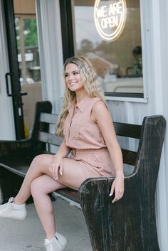 Elevate your summer style with our Rose Pink Collared Sleeveless Romper! This flowy and chic romper features a classic collar and a button-up design, while the tie waist adds a flattering touch. With pockets on both sides, it's both functional and fashionable. In a beautiful rose pink shade, it runs true to size for a perfect fit. runs true to size dress up or down model, Jordan is 5'2" and wearing a size small Chic Collared Jumpsuits And Rompers For Summer, Chic Collared Jumpsuits And Rompers For Spring, Spring Beach Collared Jumpsuits And Rompers, Spring Beach Jumpsuits And Rompers With Collar, Collared Jumpsuits And Rompers For Beach In Spring, Collared Jumpsuits And Rompers For Spring Beach, Collared Jumpsuits And Rompers For Summer Vacation, Sleeveless Tie Waist Jumpsuit For Date Night, Feminine Sleeveless Jumpsuits And Rompers For Day Out